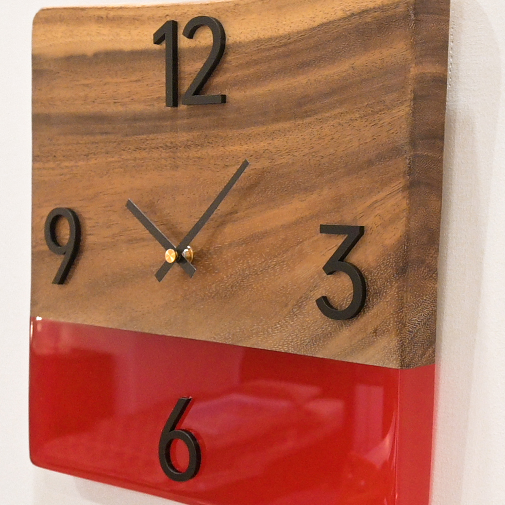 レジンウォールクロック(モンキーポッド×レッド)