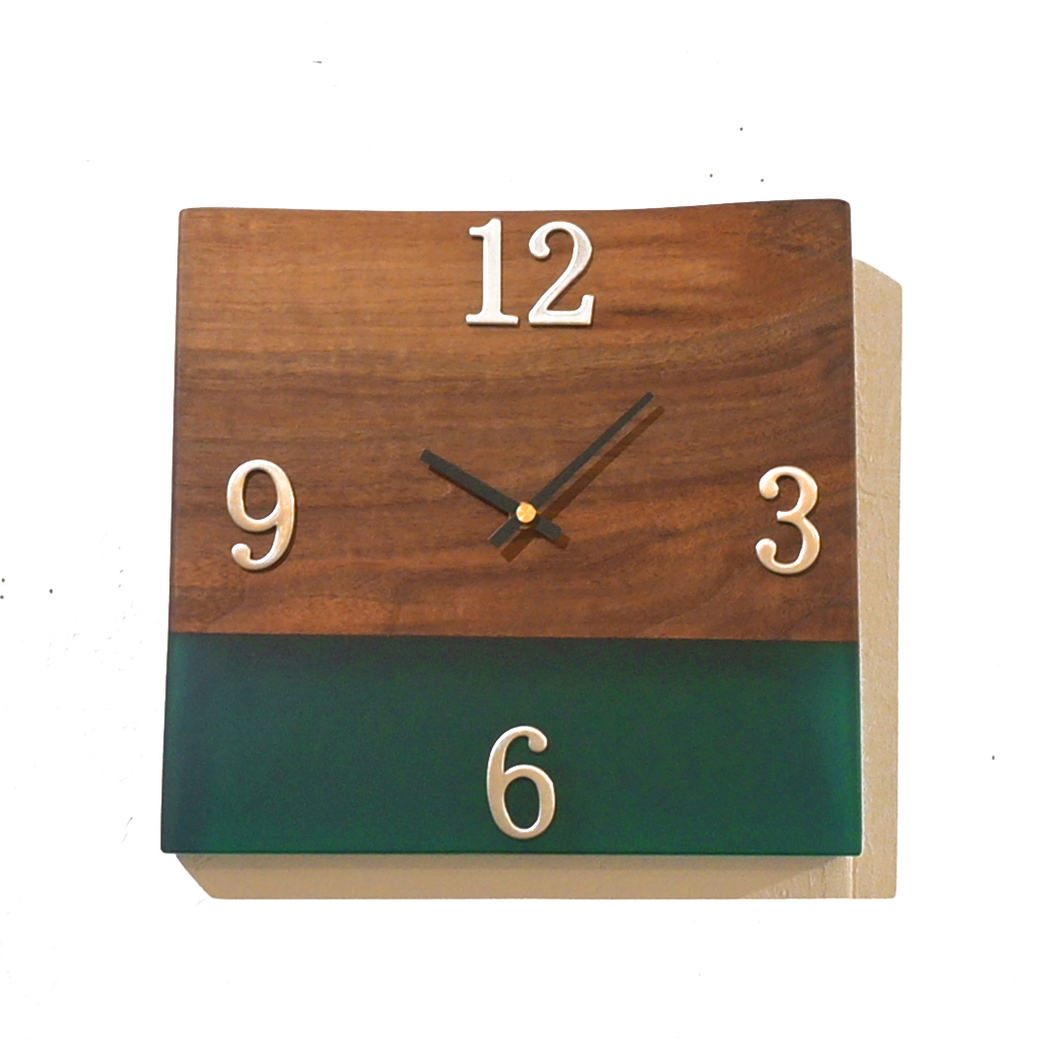 レジンウォールクロック(ブラックウォールナット×グリーン)