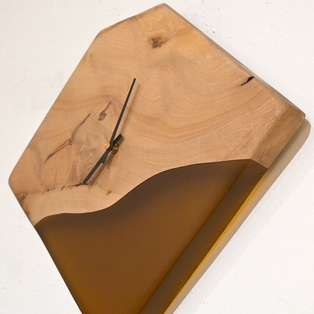 レジンウォールクロック(トチ×ブラウン)
